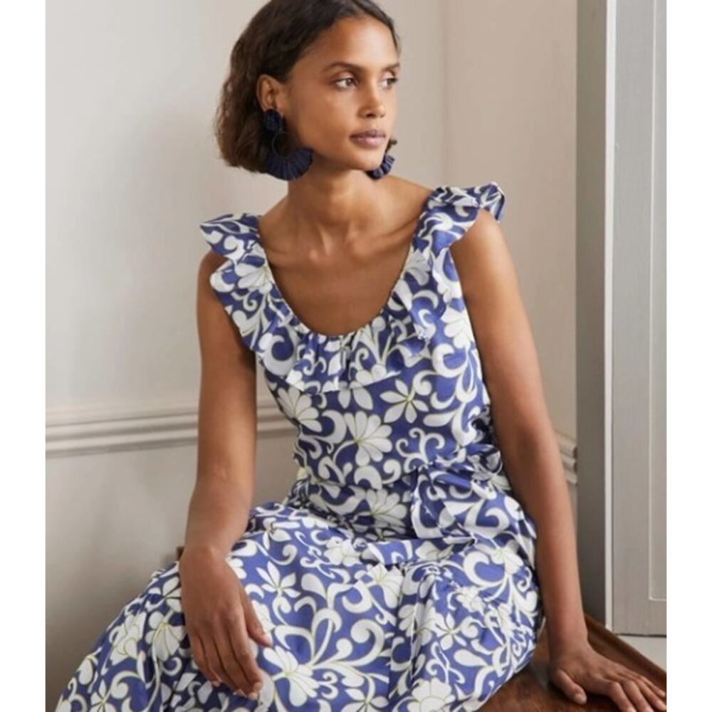 BODEN Ruffle Scoop Neck Maxi Dress Size 6 Ocean Blue Petal Print - Picture 5 of 12